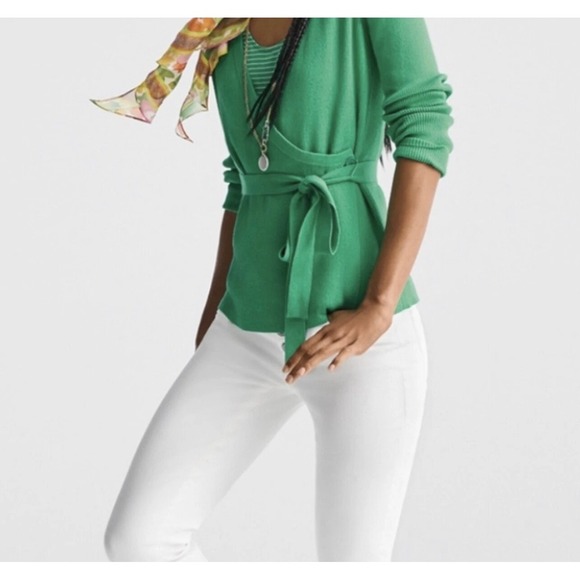 Cabi Cocktail Kelly Green Cardigan Button Wrap Closure Size Small Business - Picture 1 of 9